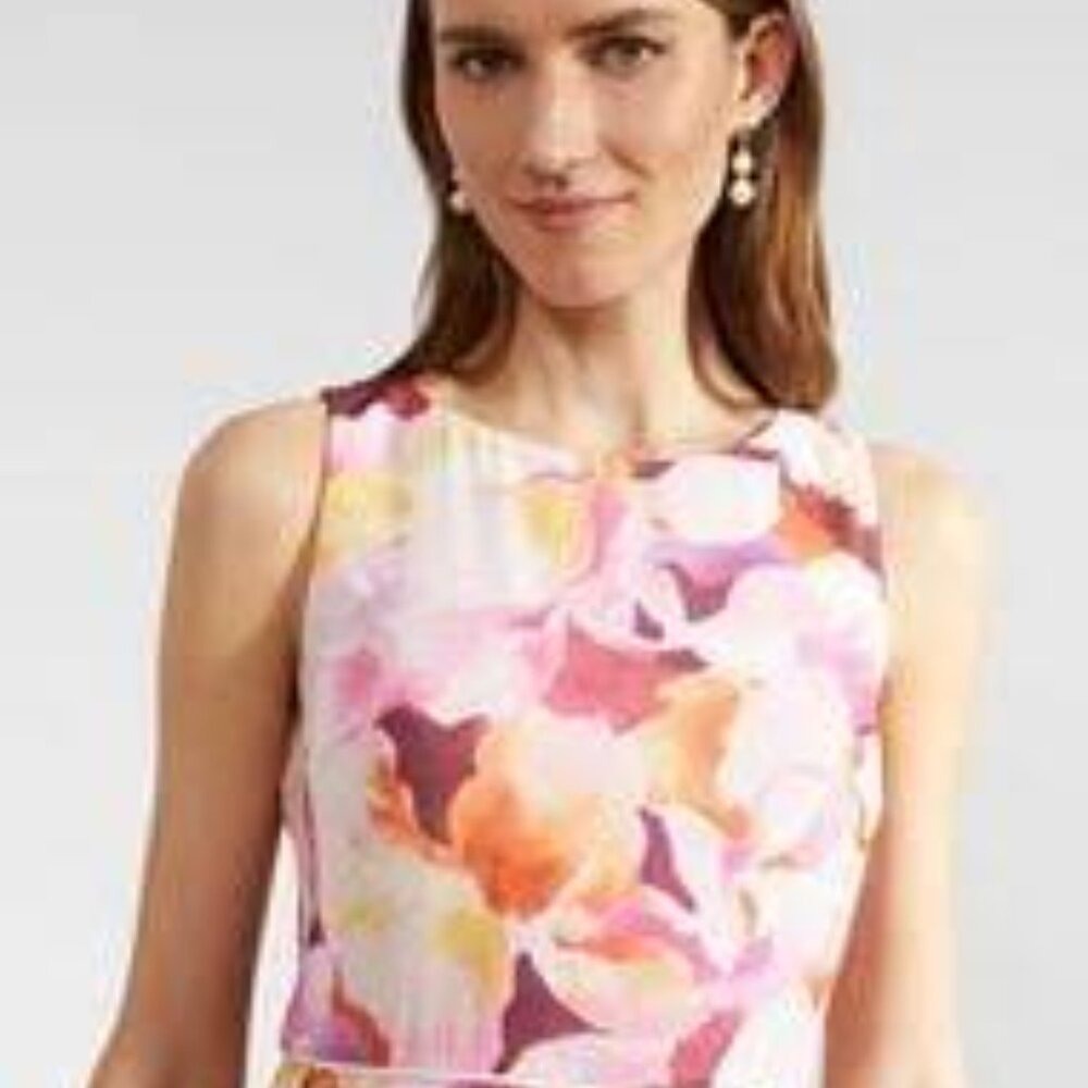Sleeveless‎ Orange and Pink Floral Dress 8P Knee-length Autumn Fairy Dainty
